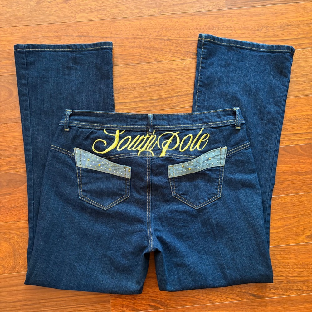 Southpole Womens Jeans Size 16 Y2K Embroidered Rhinestone Flare Bootcut Denim